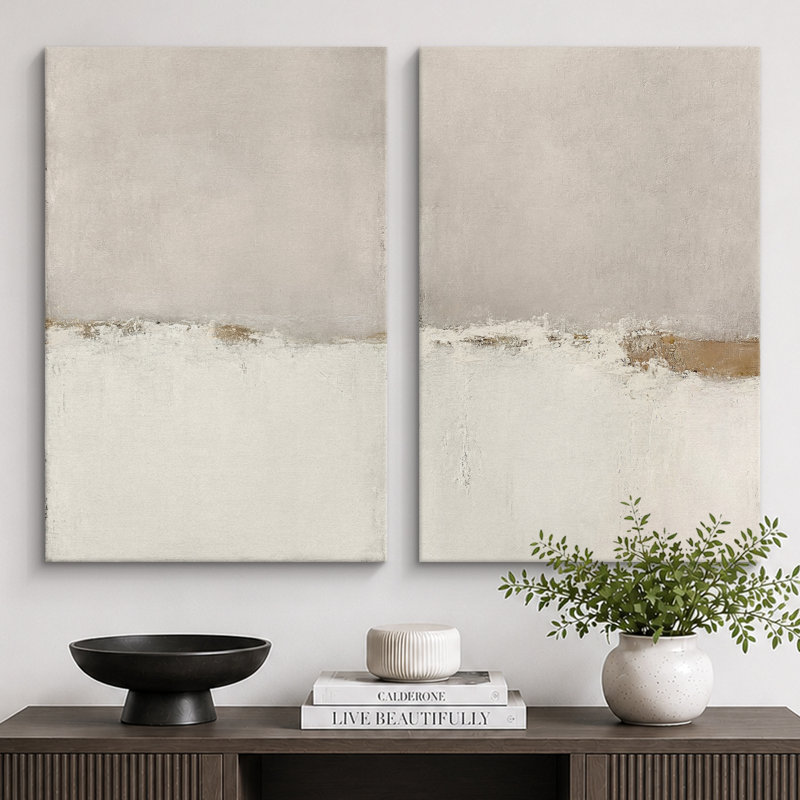 Paysage minimaliste «Œuvre abstraite grunge beige beige, images murales simples minimalistes neutres, impression sur toile encadrée, 2 pièces»