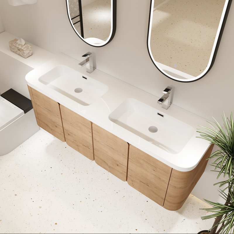 Meuble-lavabo blanc en résine 60 po avec rangement à fermeture en douceur, 60"