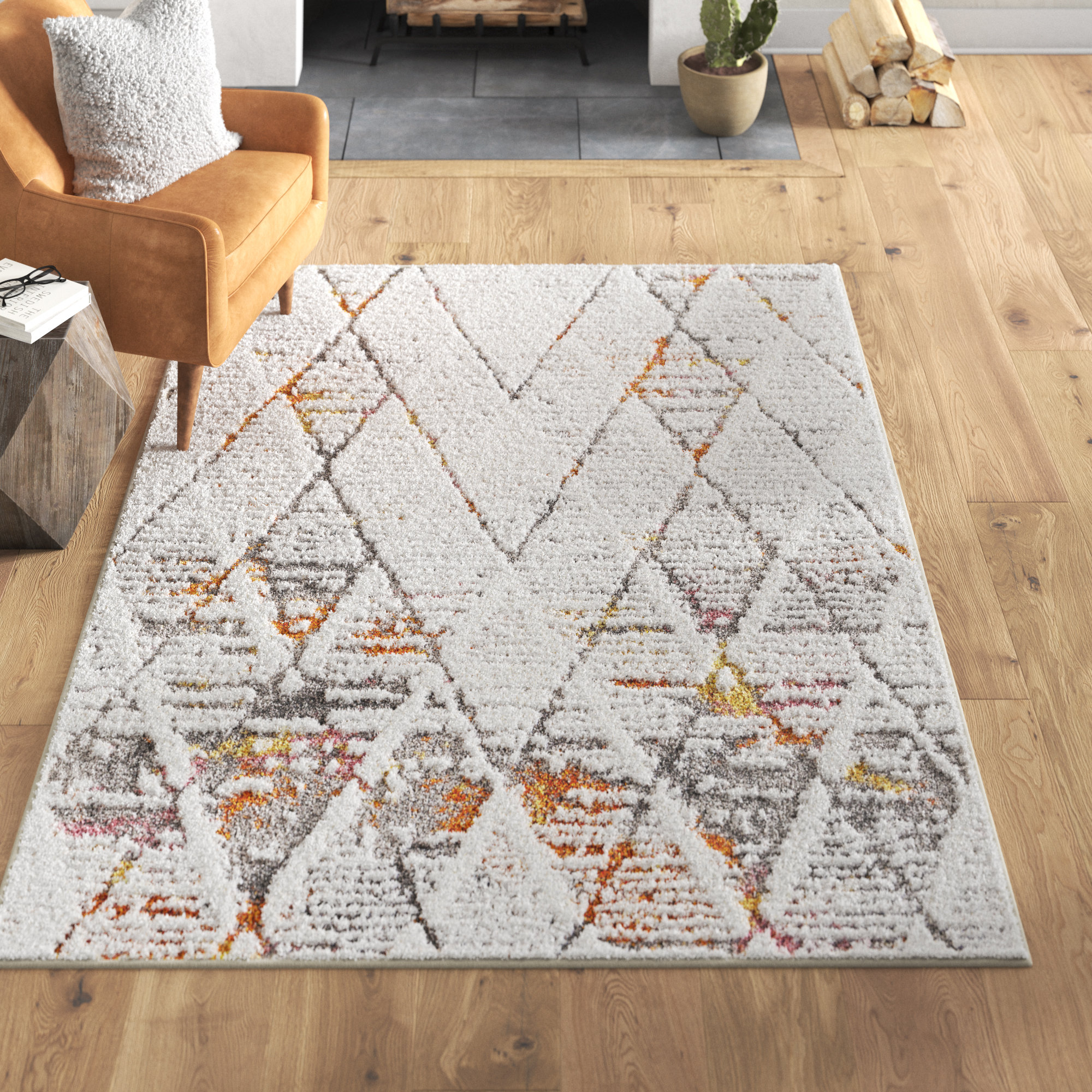 Polyester Barea Rug Example The Twillery Co.® Mitcham Geometric Machine Woven Polyester Area Rug in ...