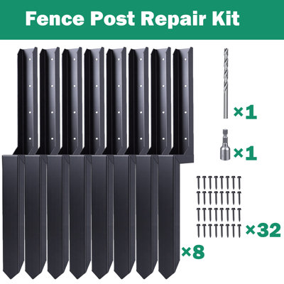 8 Pcs Fence Post Repair Kit, Heavy Duty Fence Post Anchor Ground Stakes For Repair Tilted, Broken Wood Support
