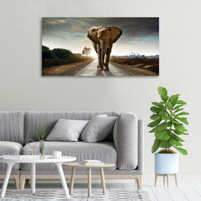 Strolling Elephant - No Frame Print on Canvas