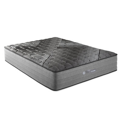 Matelas simple TG 14 po - Glace pure. Repose-glacière avec housse. Gel de cuivre mélangé de 1 po, argent, graphite pour une circulation d'air améliorée. Bobines enveloppantes silencieuses à bordure de périmètre. Réglable.