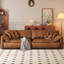 Causeuse-coussin modulaire en similicuir brun