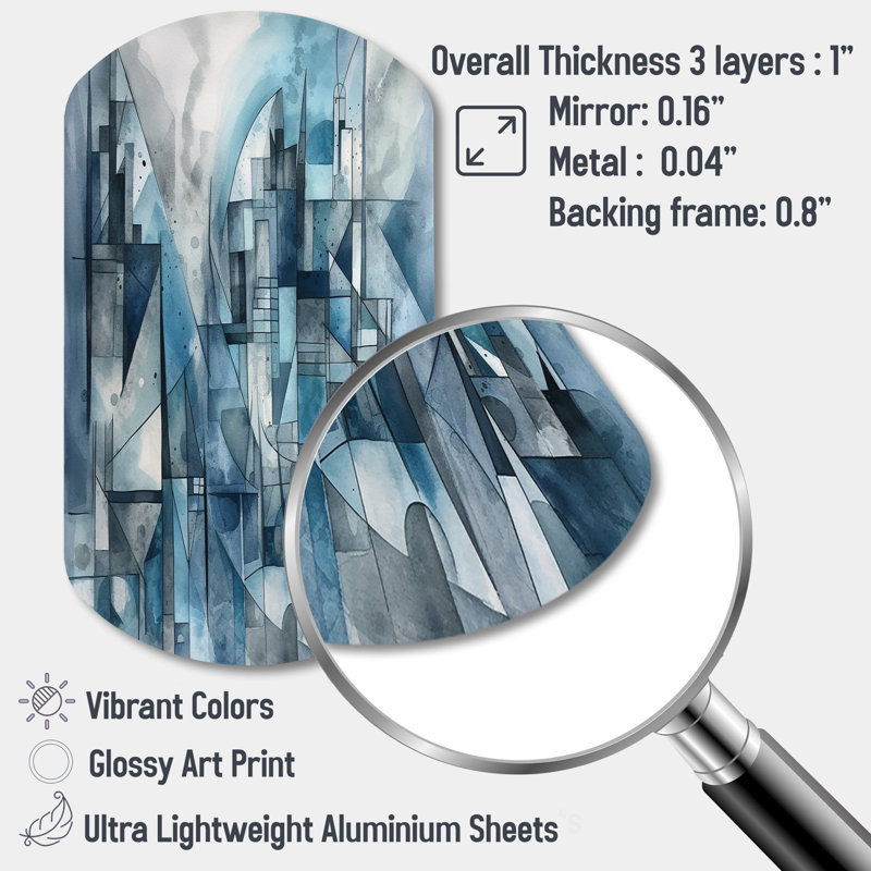 «Blue Abstracted Harmony Of Shape III», impression murale géométrique asymétrique en métal, cylindre bleu, H 31 po x l 19 po