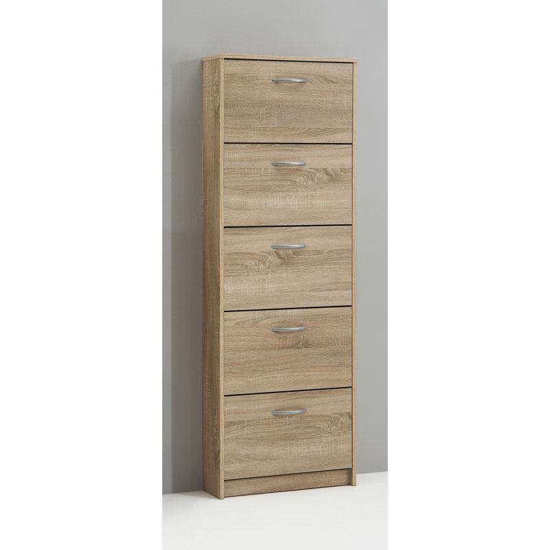 Aiello 10 Pair Flip Down Shoe Storage, Oak