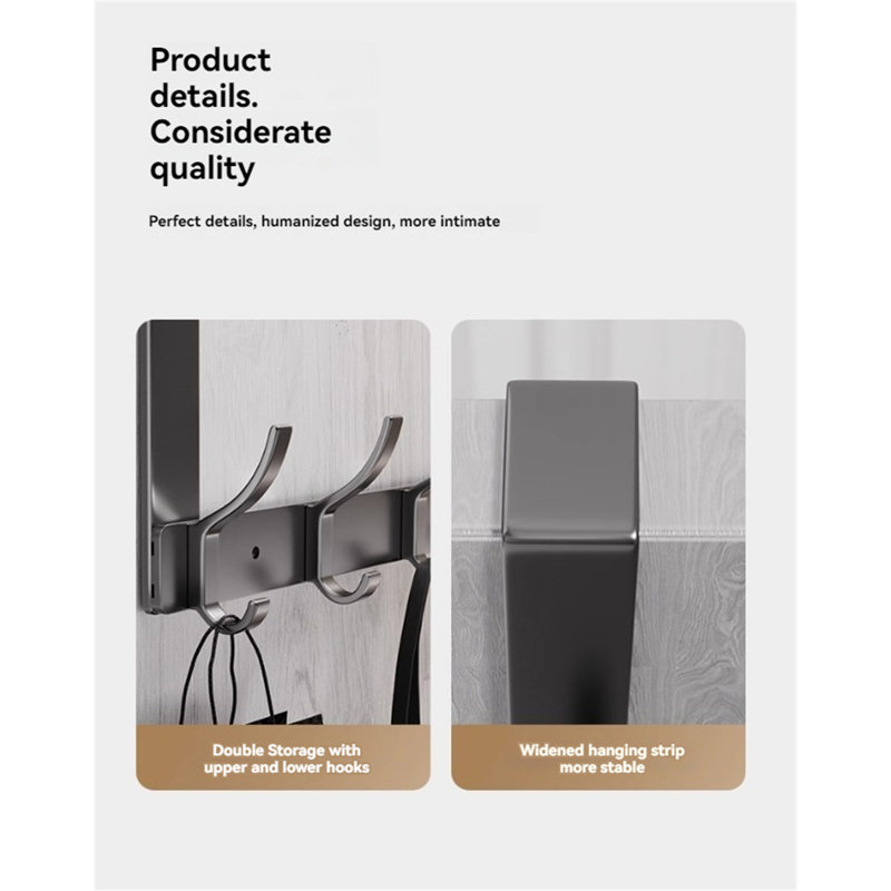 Aluminum Alloy Over-The-Door Hook Rack, 11" H x 21.45" W x 1.81" D