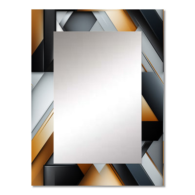 Yahoue Black And Gold Marble Mosaic Dimensions - Geometric  Large Mirror, Geometric Decorative Wall Mirror, Printed Metal Art