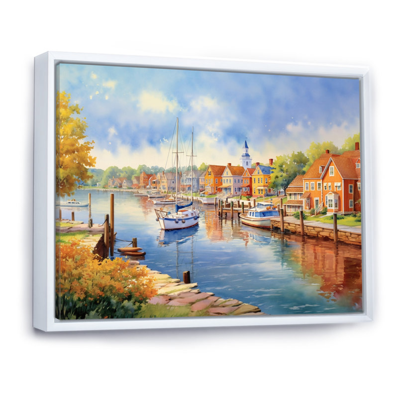 Paysage du canal de la baie Maryland, H 12 po x l 20 po x P 1 po, Cadre flottant blanc