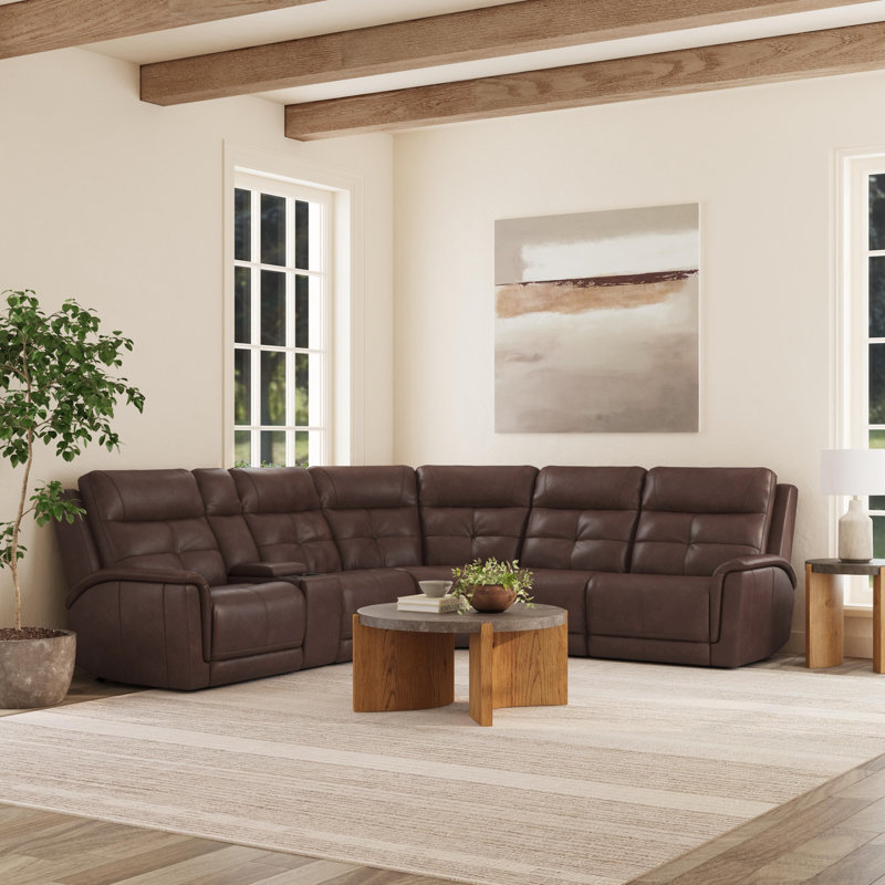 Ranger 6 Piece Power Reclining Sectional, Dark Brown Full Grain Leather