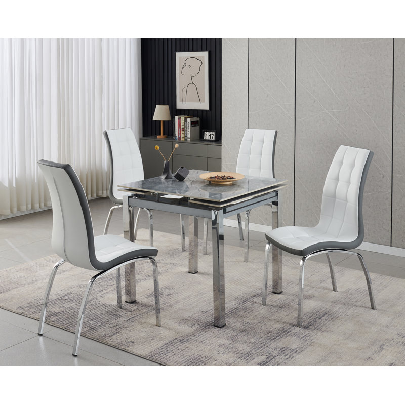 Piccolo Sintered Stone Extending Dining Table with 4 Vienna Chairs, White