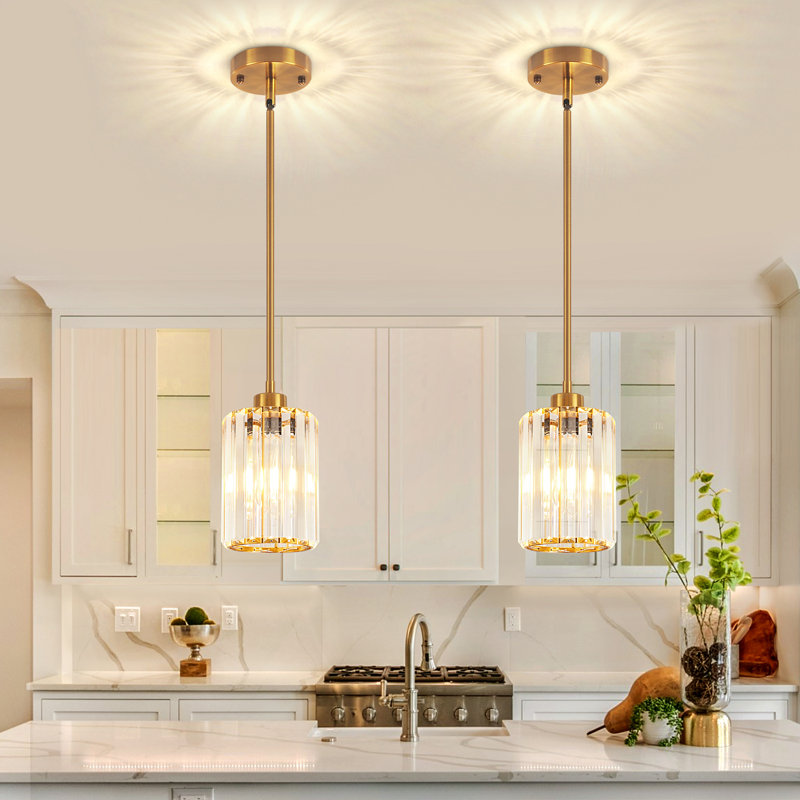 Bette 1-Light Modern Crystal Single Pendant Light With Adjustable Height, Gold