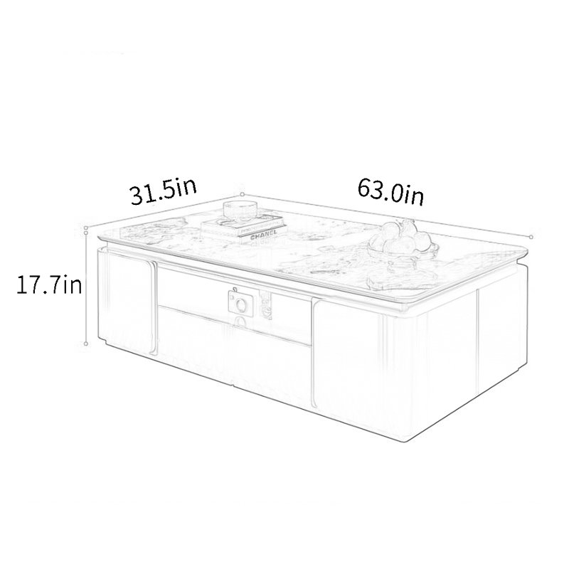 High-end modern rectangular rock table, 17.7" H x 63" L x 31.5" W, Gray