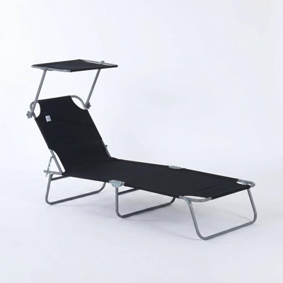 Outdoor Lounge Chair, Adjustable Folding Chaise Tanning Chair with Sun Shade for Beach, Camping, Hiking, Backyard