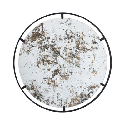 D31.5X0.5" Theodor Mirror With Industrial Design Round Mirror With Metal Frame For Wall Decor & Entryway Console Lean Against Wall