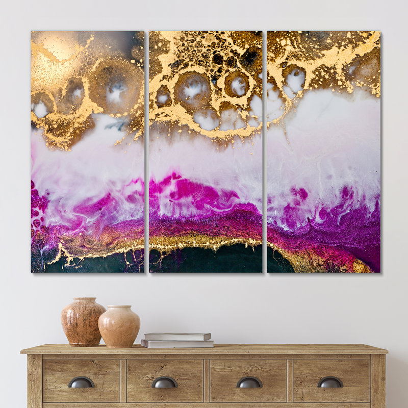 Or blanc et fuchsia résine époxy - reproduction d'art moderne sur toile, H 32 po x l 48 po x P 1 po