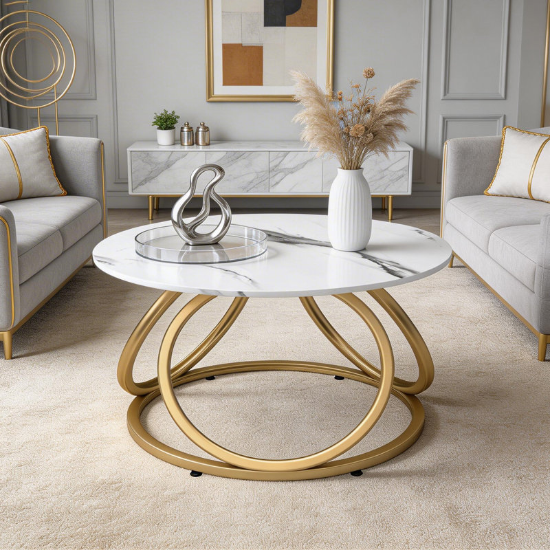 Living Room Table Set, Calacatta White/Gold