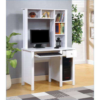 Bureau de bureau compact de 39 po avec huche, tiroir à clavier et amp; Tiroir de rangement blanc | Panneau de particules et panneau de fibres à densité moyenne