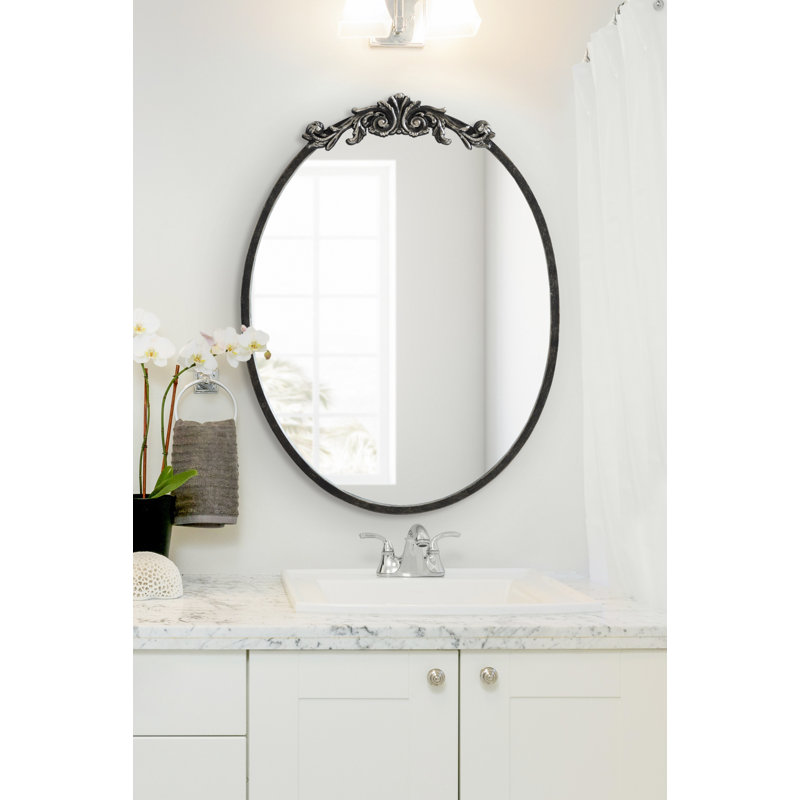 Damiere Metal Oval Mirror, Antique Black