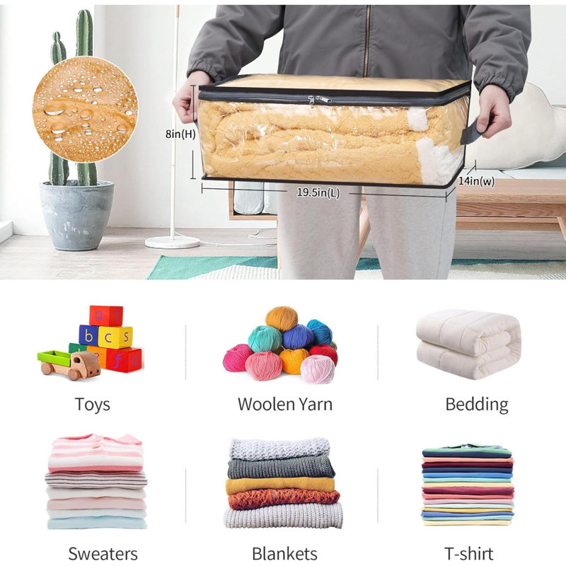 4 sacs de rangement transparents pour vêtements avec fermeture à glissière, petits organisateurs de placard en plastique pour couvertures, chandails, draps, édredons, jouets