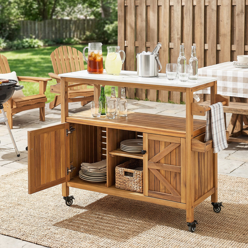Chariot-bar d'extérieur en bois d'acacia pour patio