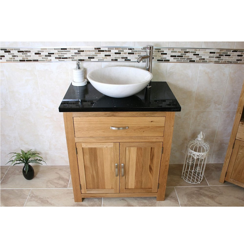 Deckert 750mm Single Bathroom Vanity with Vessel Stone Basin, White, Black