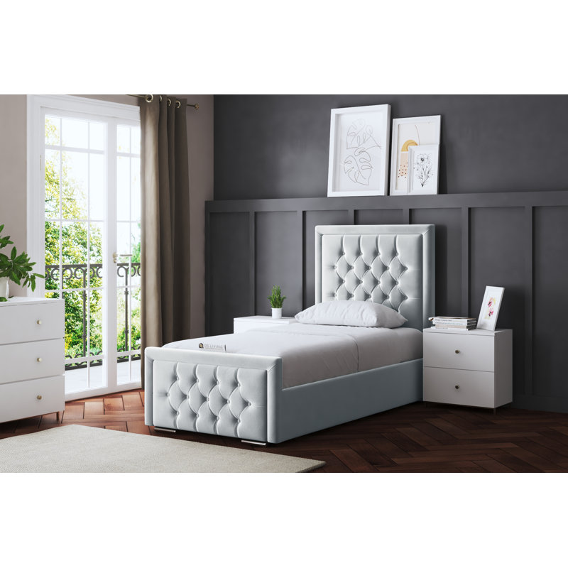 Allegra Upholstered Bed with Headboard, Silver, Small Single (2'6)