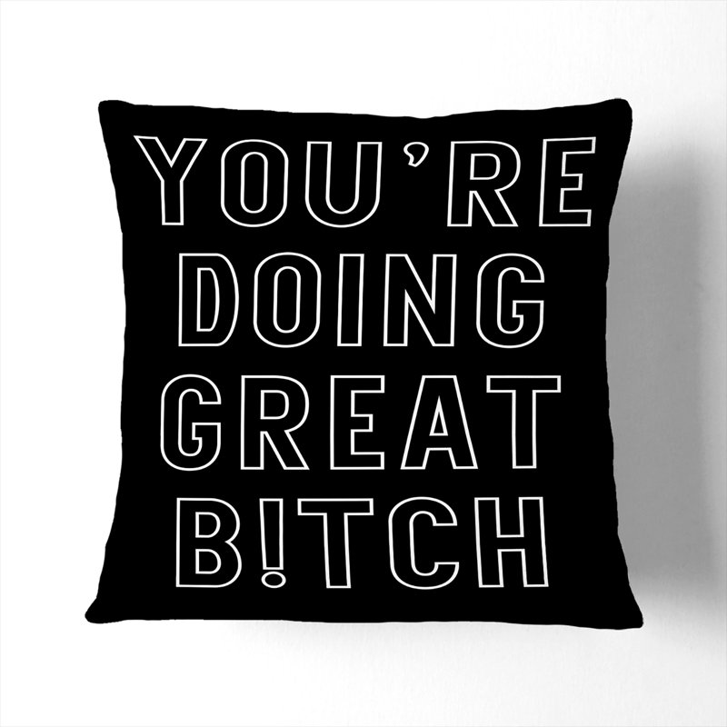 You Are Doing Great Typography Square Throw Cushion, 55cm H x 55cm W x 20cm D, Black