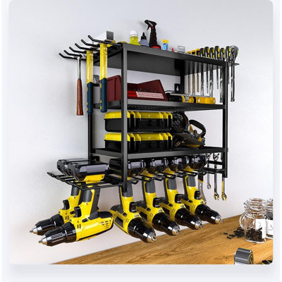 Wall Mounted Power Tool Organizer 4 Tier Metal Drill Holder Utility Floating Shelf Garage Rack