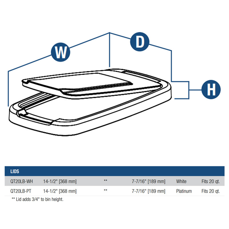 Couvercle de remplacement pour poubelle coulissante, Blanc, H 1 po x l 14,5 po x P 9,6 po