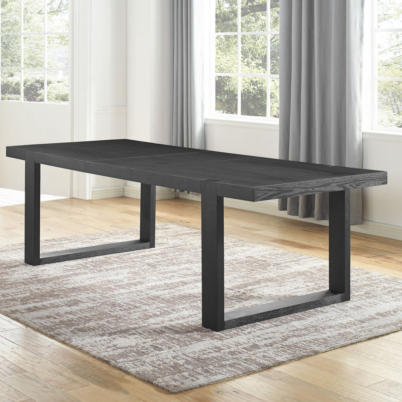 Donny Extendable Solid Wood Base Dining Table, Charcoal