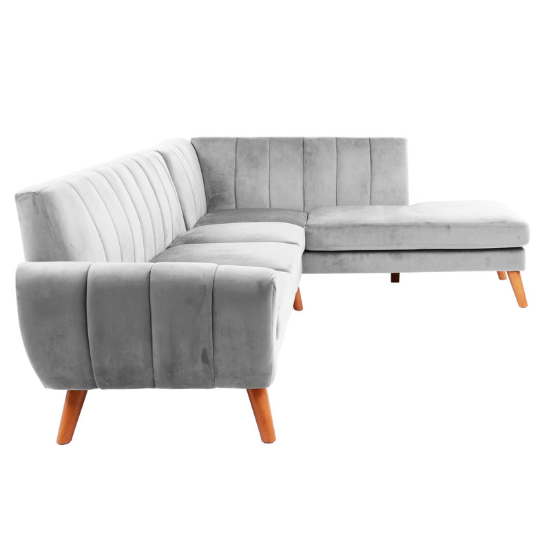 Canapé modulaire 2 pièces en velours gris, cadre en bois