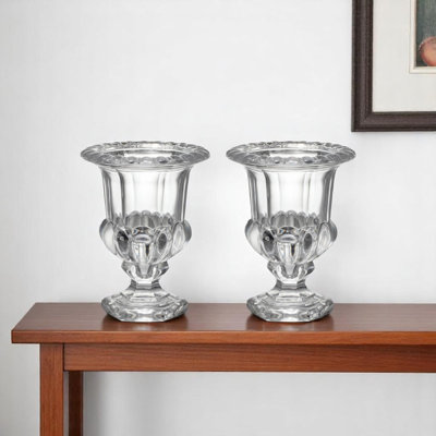 Ensemble de deux vases de table urnes en verre transparent