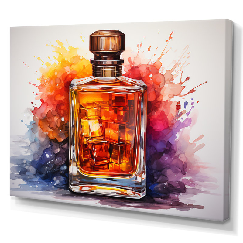 Orange orange bouteille de parfum 1 - Parfums, art mural, Toile tendue, H 24 po x l 32 po x P 1 po