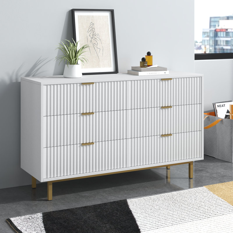 Glenbrook 56" W 6-Drawer Wooden and Metal Double Dresser