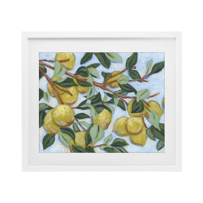 «Sunshine Citrus Tree», reproduction encadrée sous verre, design par June Erica Vess, H 17 po x l 21 po, Cadre blanc côtier
