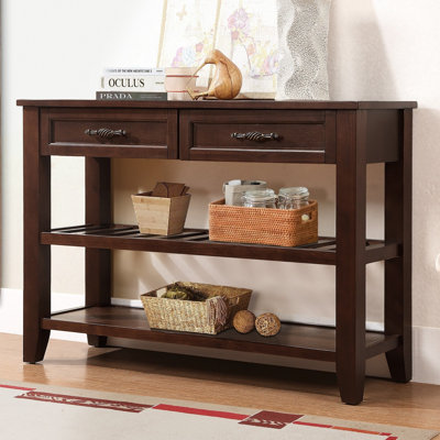 42" Console Sofa With 2 Drawers and 2 Shelves, Farmhouse Entryway Table, Modern Sofa Table with Solid Wood Frame for Home Office Hallway