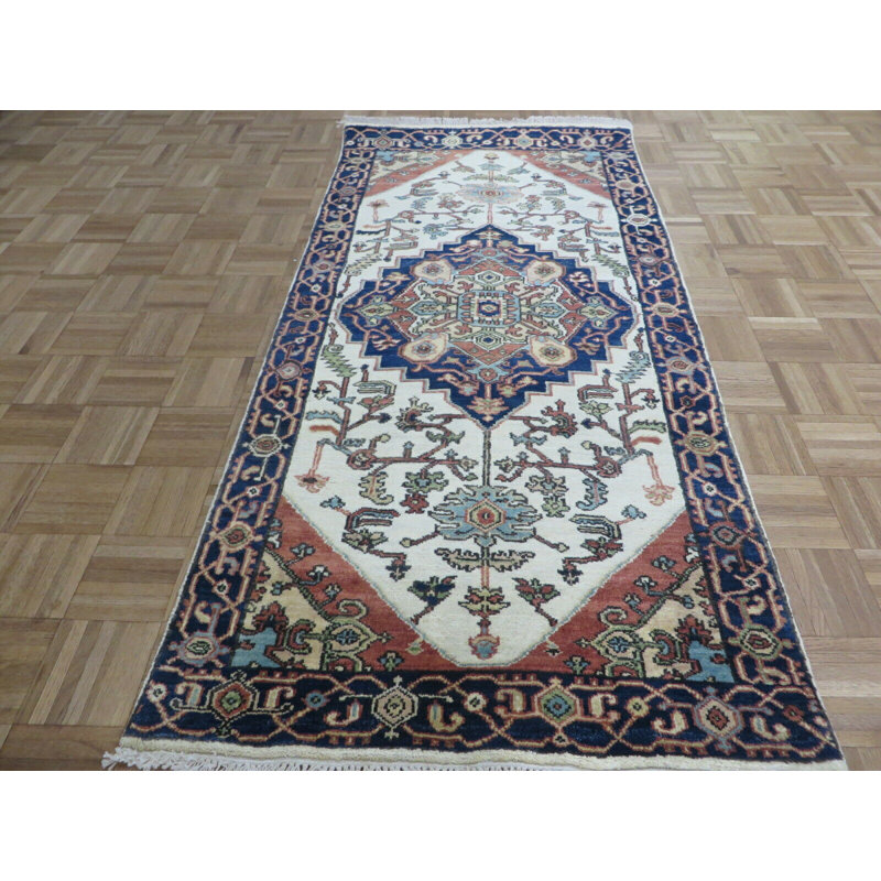 Tapis de couloir unique en laine noué à la main ivoire / bleu 3 pi 1 po x 6 pi 3 po Droitwich
