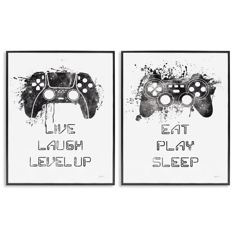 «Gamer Play Splash Controllers», ensemble de 2 giclées encadrées par Mary Urban, Giclée encadrée noir minuit