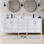 Meuble-lavabo à cadre en bois massif 80 po avec comptoir en marbre et lavabo double, simple trou-107388142
