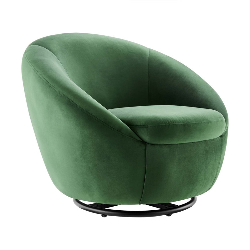 Black Emerald Velvet Swivel Accent Chair with Wood Base