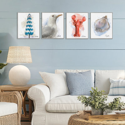 Ensemble de 4 giclées encadrées Honeybloom Coastal Beach Creatures, par Matthew Piotrowicz
