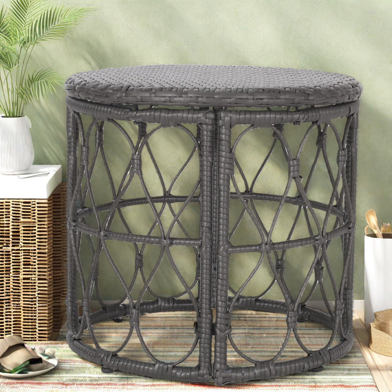 Compact Patio Tables, Grey Rattan Boho Modern Accent For Patio Home