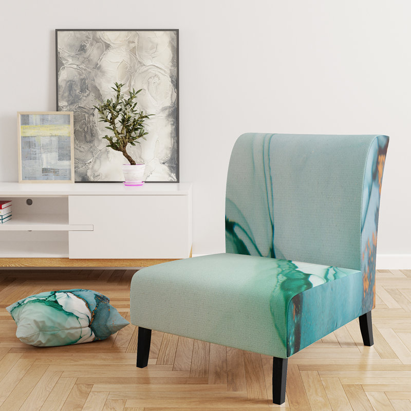 Fauteuil de chambre rembourré «Giliane - Turquoise et marbre vert»