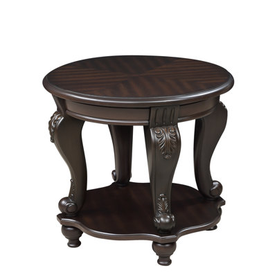 22'' Two Tone Round End Table,Solid Wood Sofa Side Table With Shelf,Living Room Corner Table Easy Assemble, Espresso