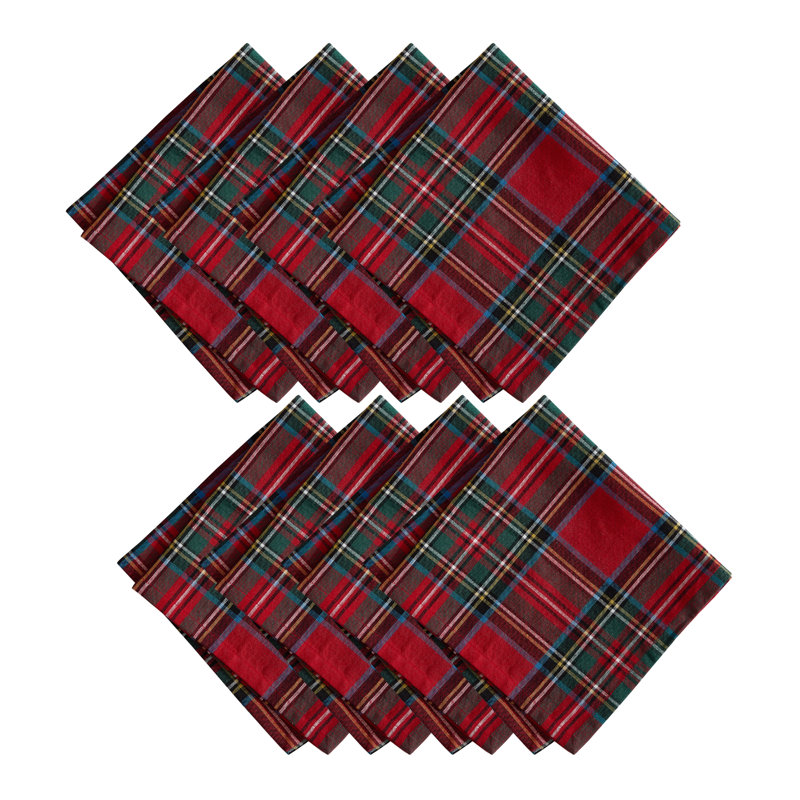 Kayleigha Holiday Plaid Christmas/Winter Cotton Dinner Napkins, 17"x17", Red