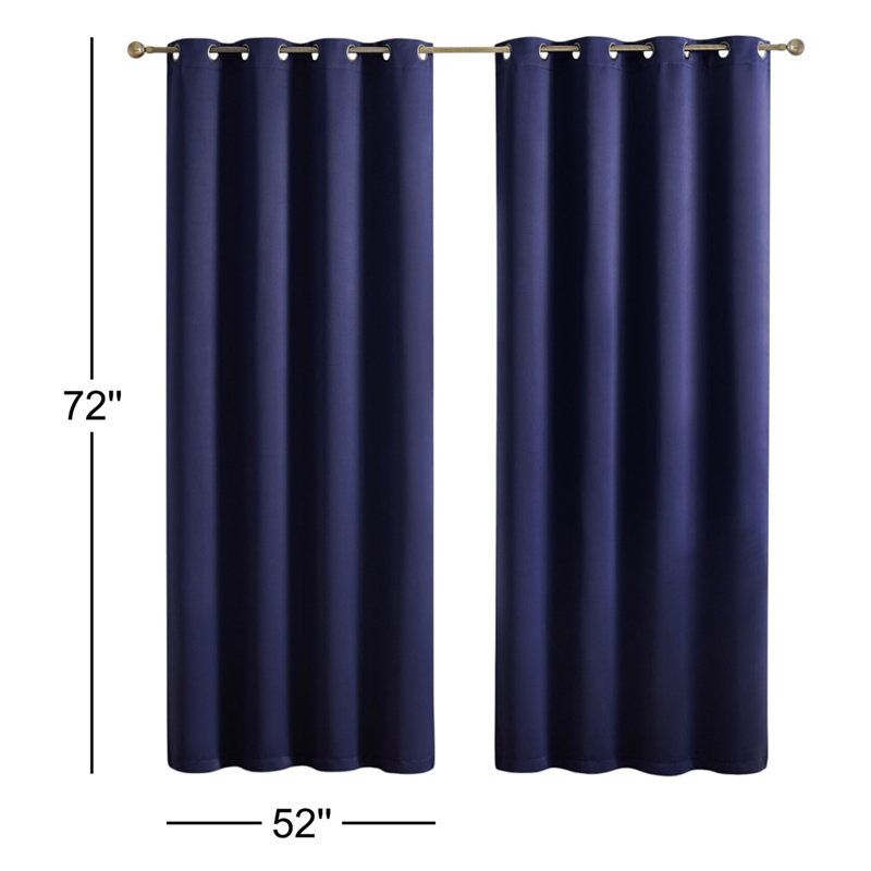 Gerlach Polyester Blackout Thermal Grommet Curtain Pair, 52" W x 72" L, Navy Blue