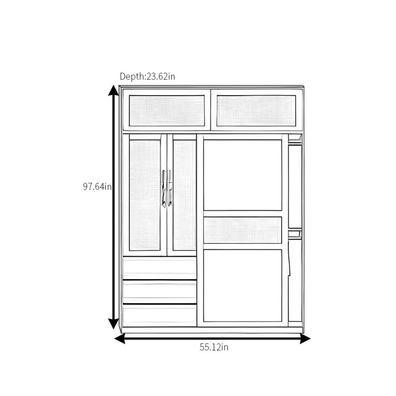 Garde-robe coulissante simple et élégante en osier, H 97,64 po x l 55,12 po x P 23,62 po