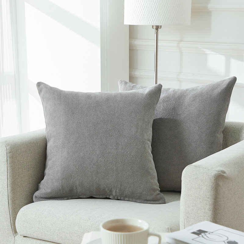 Housse de coussin carré en chenille, 20 po X 20 po, gris