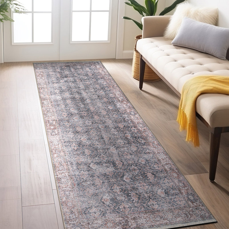 Tapis lavable à la machine d'inspiration rétro, Tapis de couloir 2 pi 6 po x 10 pi