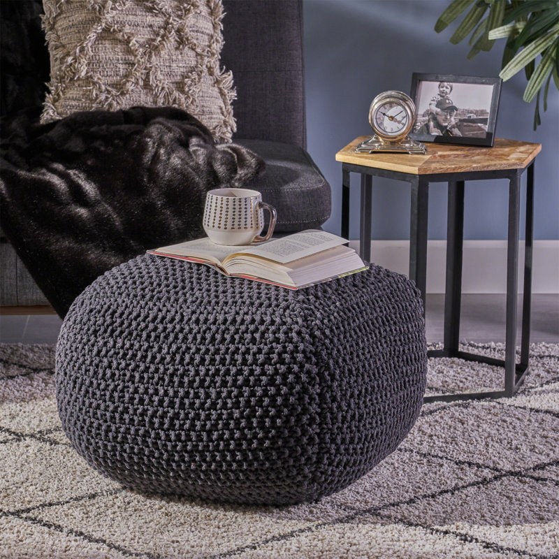 Pouf en coton Hollis, Coton gris foncé